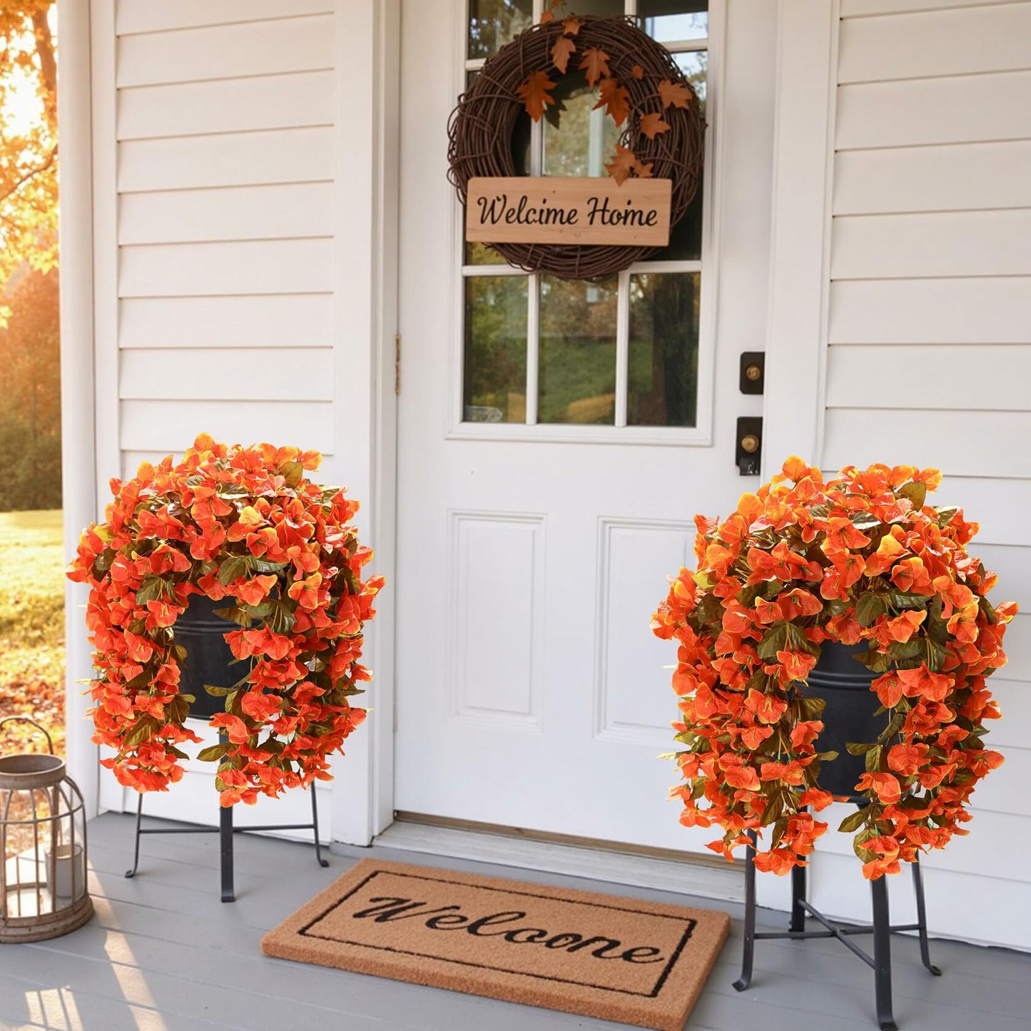 HyeFlora Bougainvillea Artificial Hanging Flowers 2pcs Orange UV Resistant