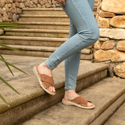 LazyStep Women’s Adjustable Cross Sandals Arch Support Tan Size 6