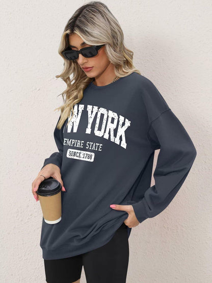 ORANDESIGNE Oversized Graphic Sweatshirt Women Long Sleeve New York Blue Size XS