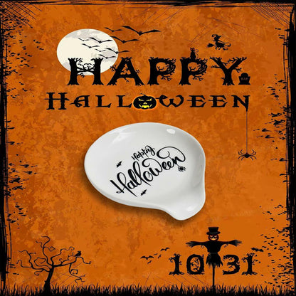 LXX1 Halloween Ceramic Spoon Rest Coffee Bar Holder White Mini Porcelain