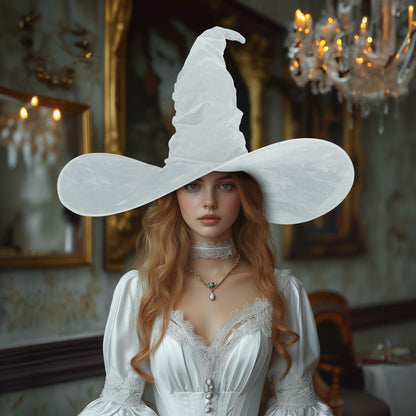 JEGERMIG Women's Masquerade Ruched Velvet Witch Hat White Size 23in