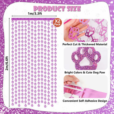 RANERVZ Pink Dog Paw Birthday Decorations Foil Curtain 3.3x6.6ft