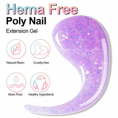 NXJ INFILILA Purple Glitter Poly Nail Gel Builder Glossy Thickening P12 15ML