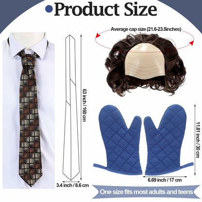 Yearntown Halloween Bald Man Costume Set Brown Wig Bald Cap Gloves One Size