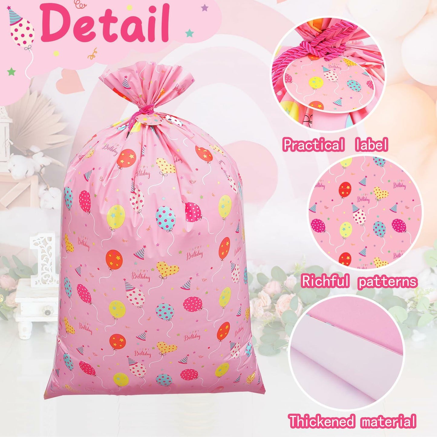 Plauthus 56" Jumbo Plastic Gift Bag Birthday Pattern Blue & Pink Pack of 2