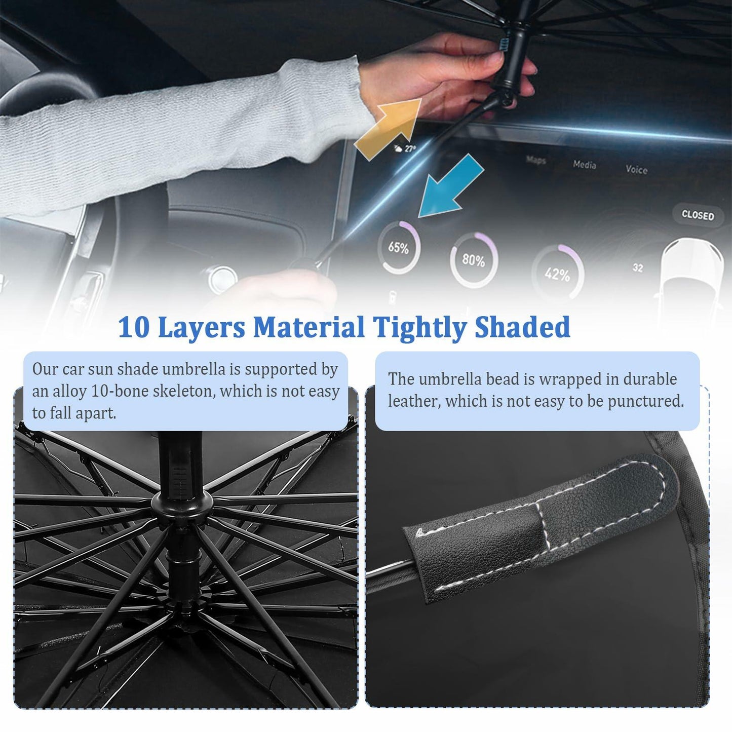 Car Windshield Sun Shade 2025 Upgrade Foldable with Bendable Handle