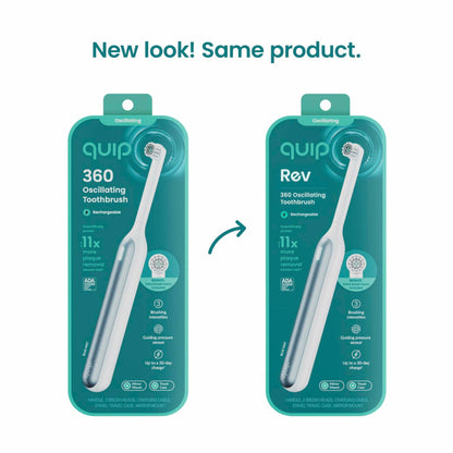 QuipRev 360 Oscillating Rechargeable Electric Toothbrush Soft Bristles Blue Mist