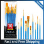 AROIC 10 Pcs Acrylic Paint Brush Set Nylon Hair Watercolor Oil Paint