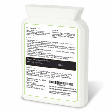 Pure Healthland Black Garlic Supplement Vegan Tablets UK 1 Bottle