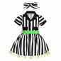 IDOPIP Toddler Girls Black White Striped Dress with Headband & Belt 4-5Y