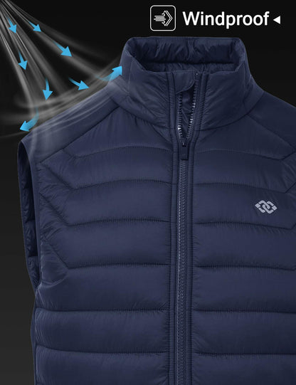 MoFiz Men's Puffer Vest Jacket Windbreak Zipper Sleeveless Navy Size XL