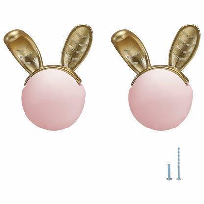 Evionlin 2pcs Pink Rabbit Ceramic Cabinet Knobs Drawer Pulls Kids Room