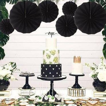 MOWO Black Green Paper Fans Jungle Tropical Party Decoration 12pc
