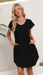 Dookttker Women’s Soft Loose Nightgown – Comfy Pleated Black Sleepshirt