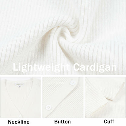 OPREXO Women's Ribbed Knit V Neck Button Down Cropped Cardigan White Size L