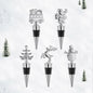 MANTIANJIN Christmas Wine Bottle Stoppers 5-Pack Zinc Alloy Silicone Silver