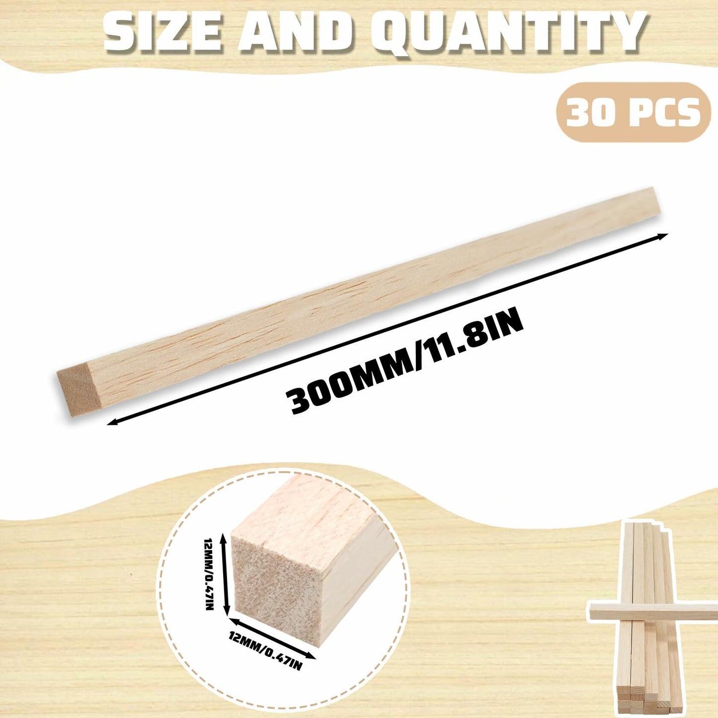 240PCS Wood Square Dowel Rods 1/8"x1/8"x12" Balsa Wood Sticks for Crafts