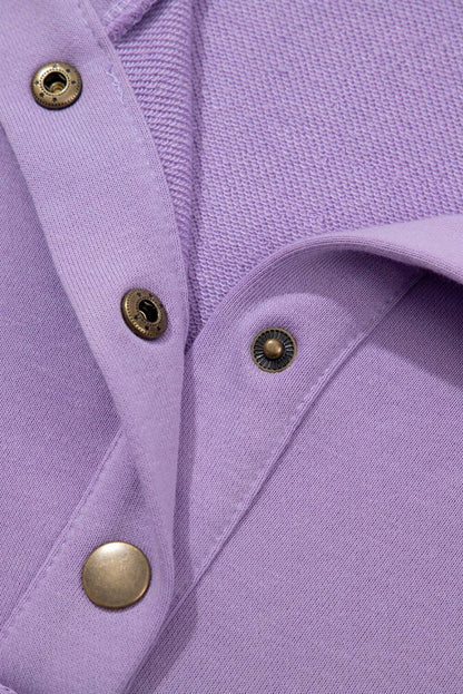 SHEWIN Women Oversized Button Up Sweatshirt Purple Size L