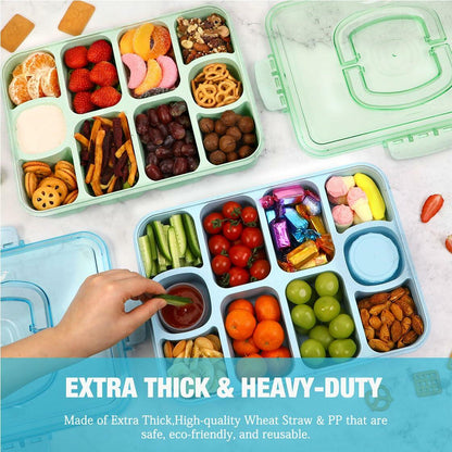 Caperci Snackle Box Large 10-Compartment Tray with Lid Handle Blue