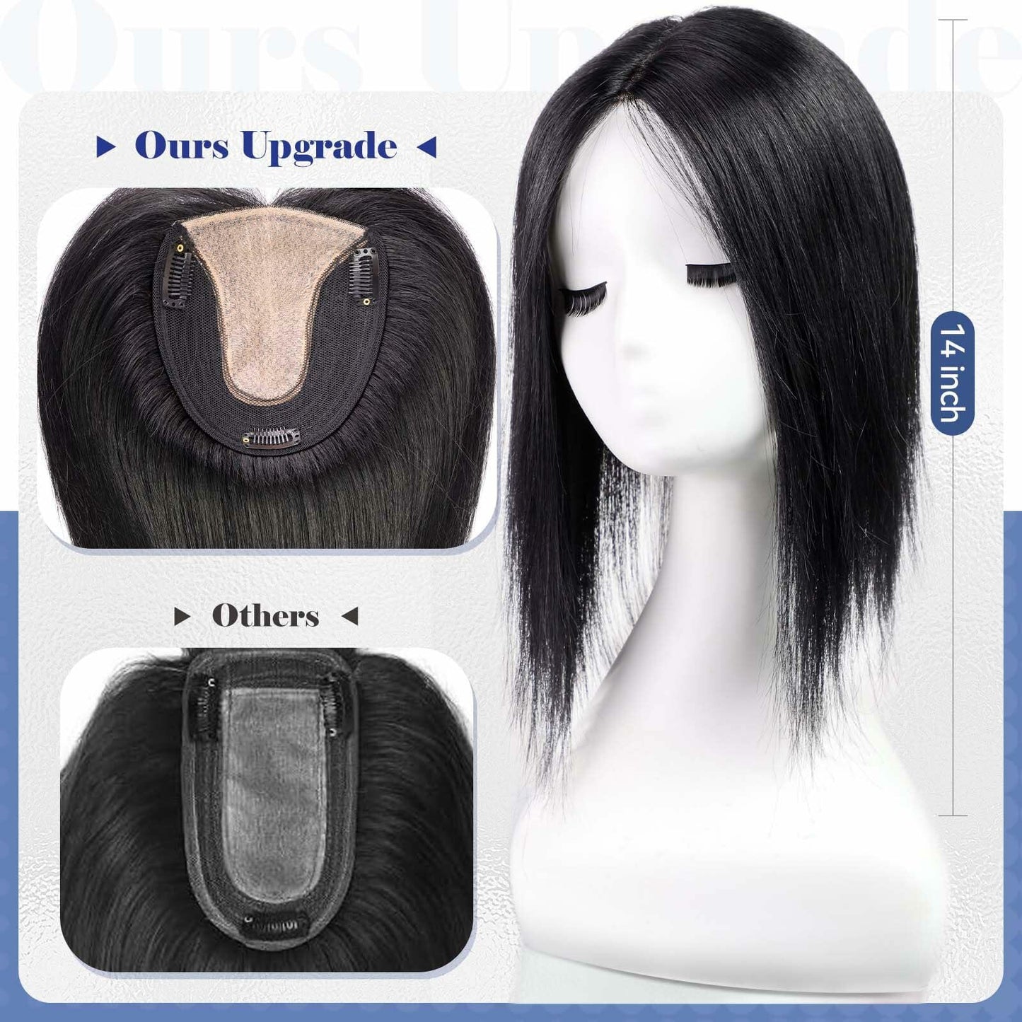 HAIRCUBE Hair Toppers for Women Real Human Hair 14in Natural Black 5x5.5in Base