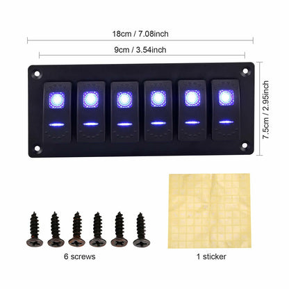 Garfour Marine 6 Gang 5 Pin Red LED Aluminum Rocker Switch Panel