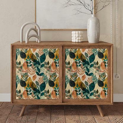 MuralPeel Boho Leaf Botanical Peel Stick Wallpaper Brown Green Yellow
