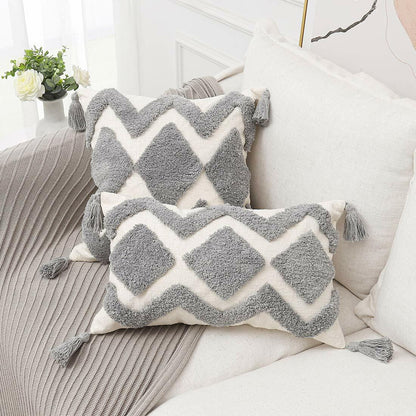 PLWORLD Boho White Moroccan Tufted Throw Pillow Cover 20x20 Inch Cream 1 PC