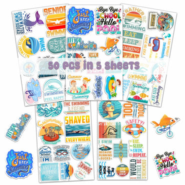 BIGZORO 50PCS Waterproof Swimming Stickers Decals Vinyl for Laptop Water Bottles