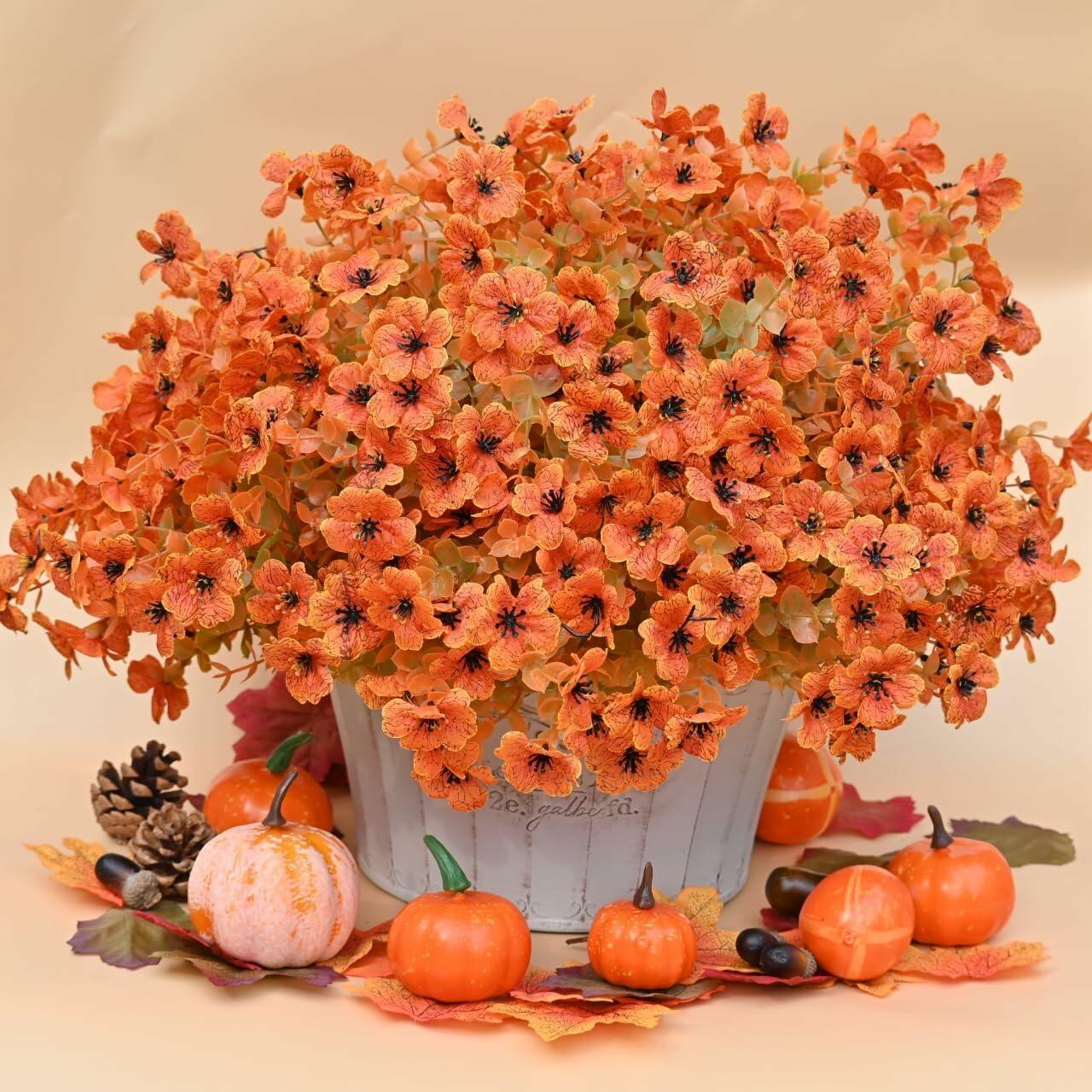 NAWEIDA Artificial Fall Flowers 12 Bundles Daisy Eucalyptus UV Resistant