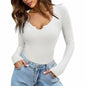 Cicy Bell Womens Ribbed Knit Henley Top Long Sleeve White Size M