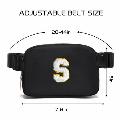 Gitus Personalized Fanny Pack Crossbody Bag for Girls Black Letter Patch
