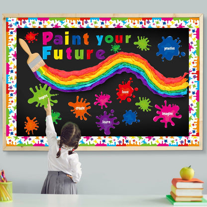 Pasimy 62 Pc 3D Colorful Rainbow Bulletin Board Set DIY Crepe Paper Rolls