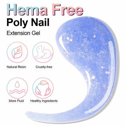NXJ INFILILA Glitter Poly Nail Gel Baby Blue Thick Glossy Builder P07 15ML