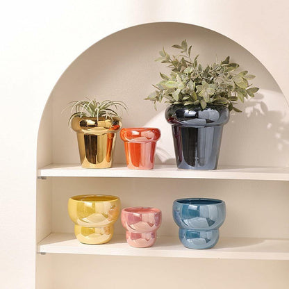 TENLOY 5in Blue Glazed Ceramic Indoor Planter Pot with Drainage Hole