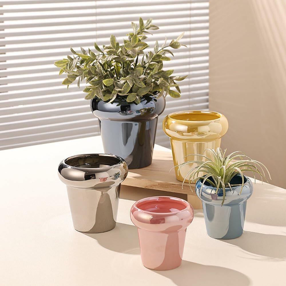 TENLOY 5in Blue Glazed Ceramic Indoor Planter Pot with Drainage Hole