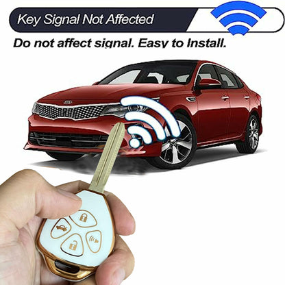 TAPAYICA Toyota Key Fob Cover 4 Buttons White-Gold TPU Shell with Keychain