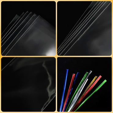 XLSFPY 100 Clear Treat Bags 2x10in with 4in Twist Ties 1.4 mil Thick