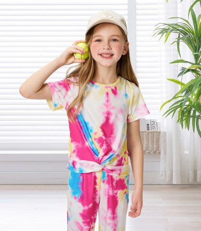 Hvididan Girls Tie Dye Twist Front Top & Sweatpants Set Rose Red Size 9-10Y