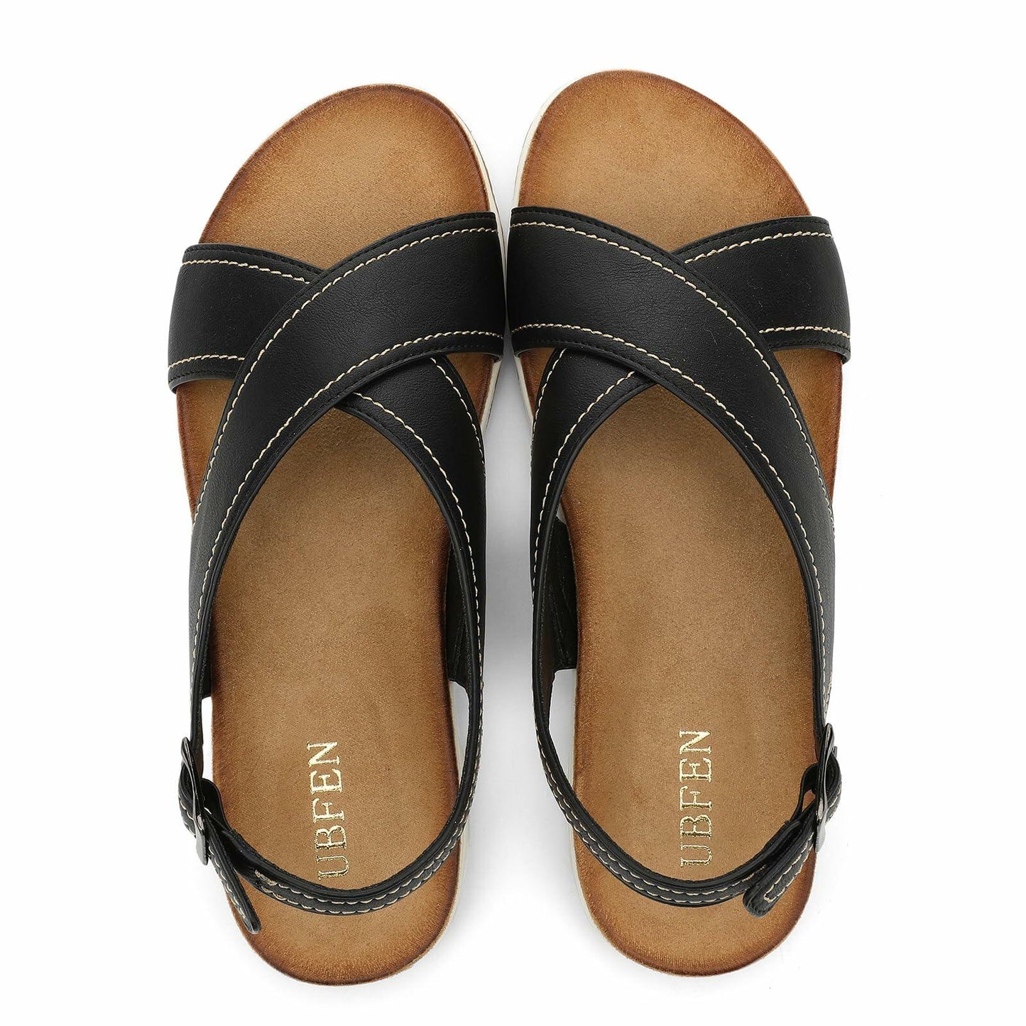 UBFEN Womens Flat Sandals Arch Support Slingback Black Size 10.5