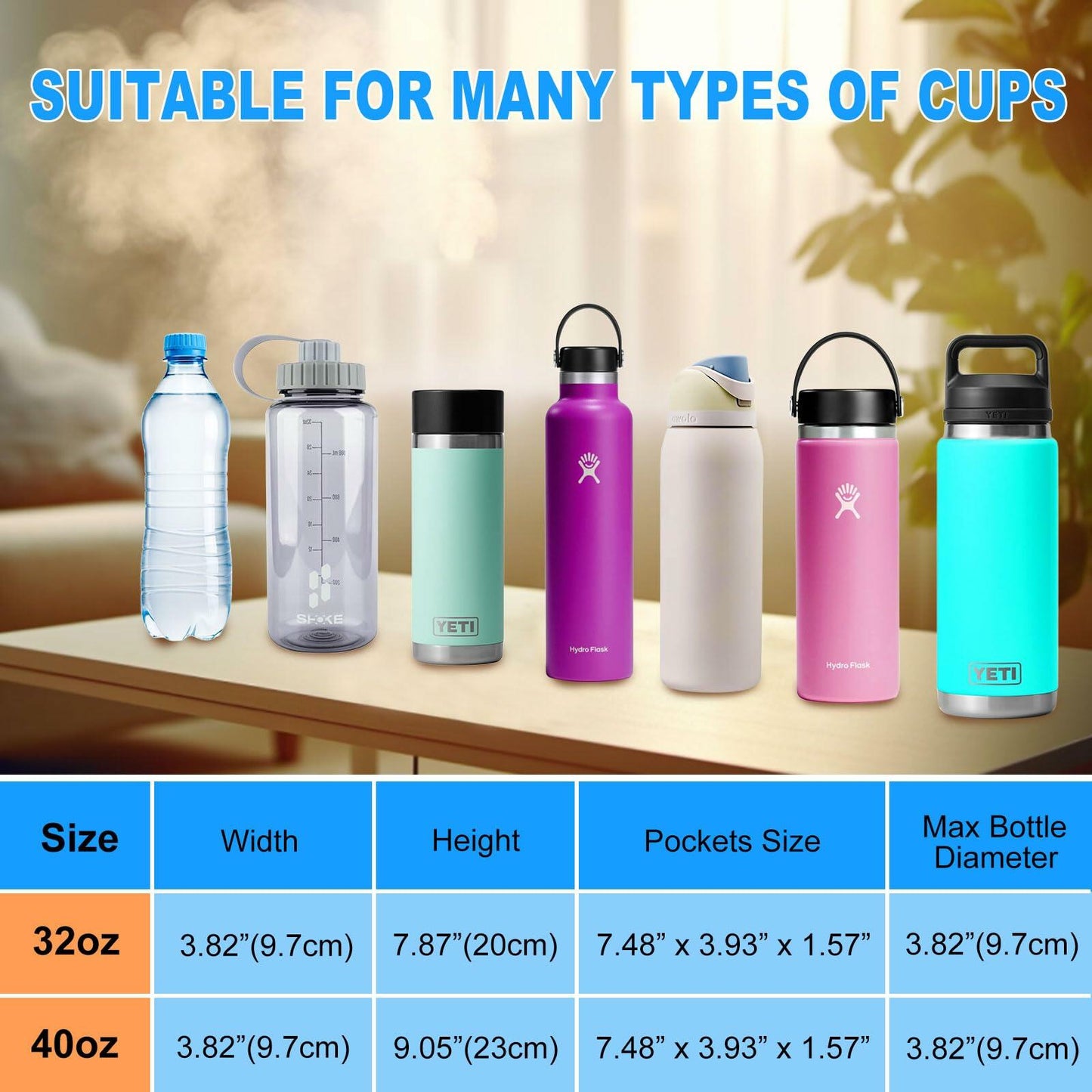 RRegeny Water Bottle Holder Strap for Hydroflask 32oz 40oz Cream Polyester
