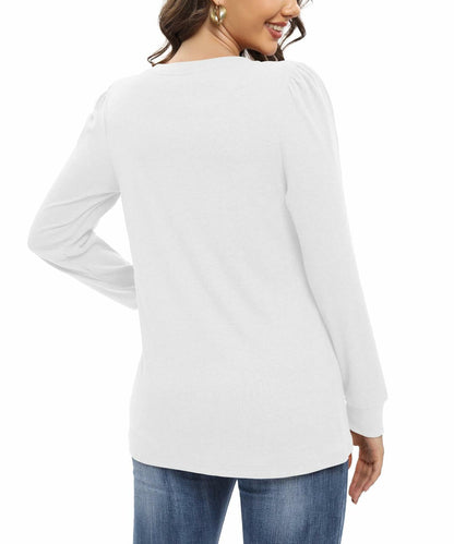 NILOUFO Women Long Sleeve Casual Tops Blouses Tunics Blue Size M