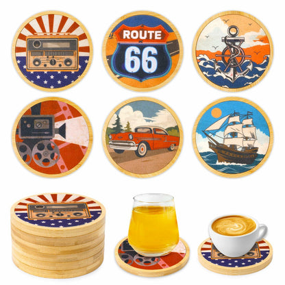 Leokawin Wood Coasters Set of 6 4 Inch Vintage Brown Drink Absorbent
