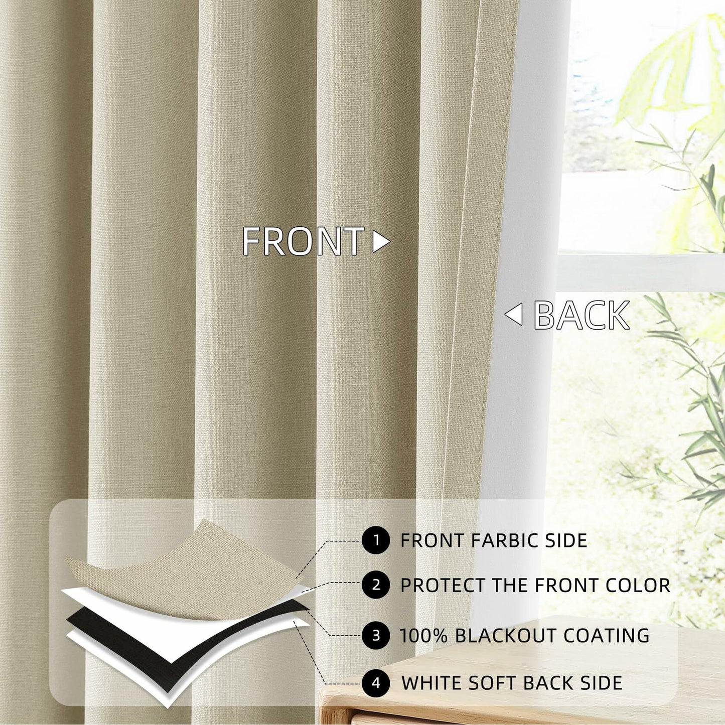 ChrisDowa Pinch Pleated Blackout Linen Curtains 40x102in Greyish Beige 2 Panels