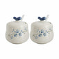 YMYL Ceramic Sugar Bowl Set 2 Blue Floral 13.5oz with Lid & Spoon Retro