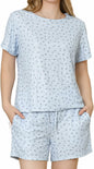 LYCY Womens Floral Print Pajama Shorts Set Light Blue Floral Size L