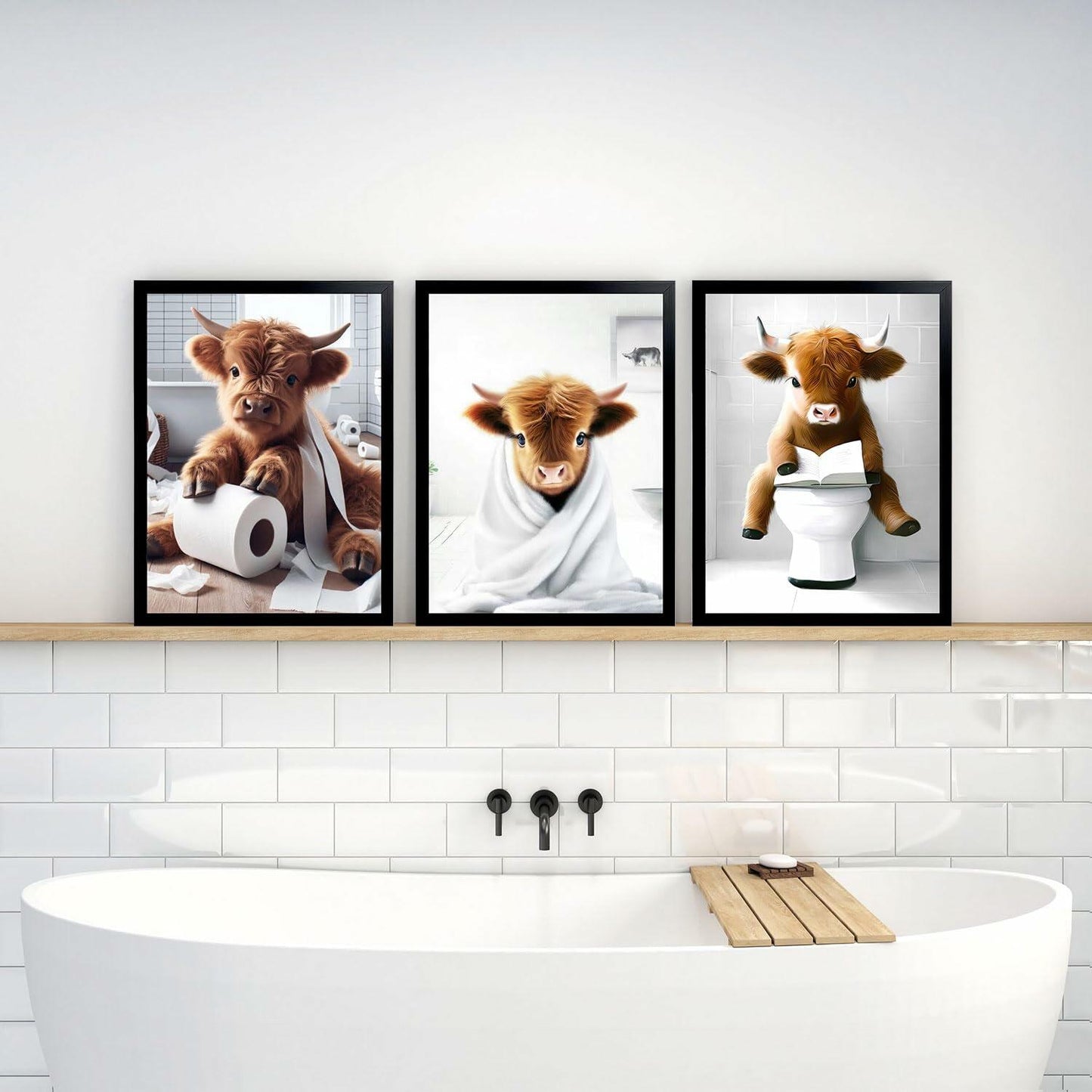 Foduuo Funny Framed Highland Cow Wall Art Canvas Print 12x16 inch Colorful