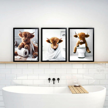Foduuo Funny Framed Highland Cow Wall Art Canvas Print 12x16 inch Colorful