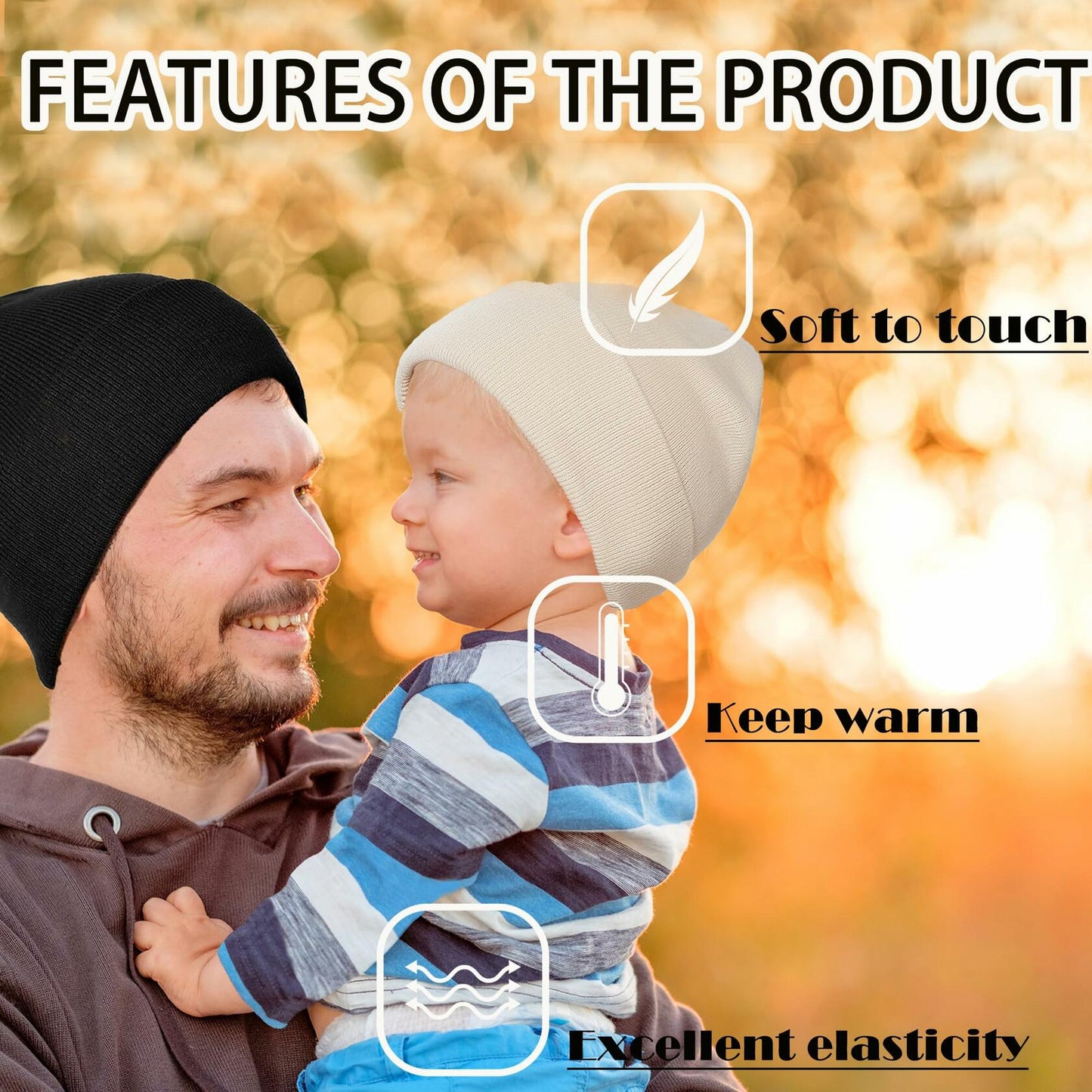 Zion Praiser 2PCS Family Beanie Hat Winter Knitted Warm Caramel Acrylic US 2-6