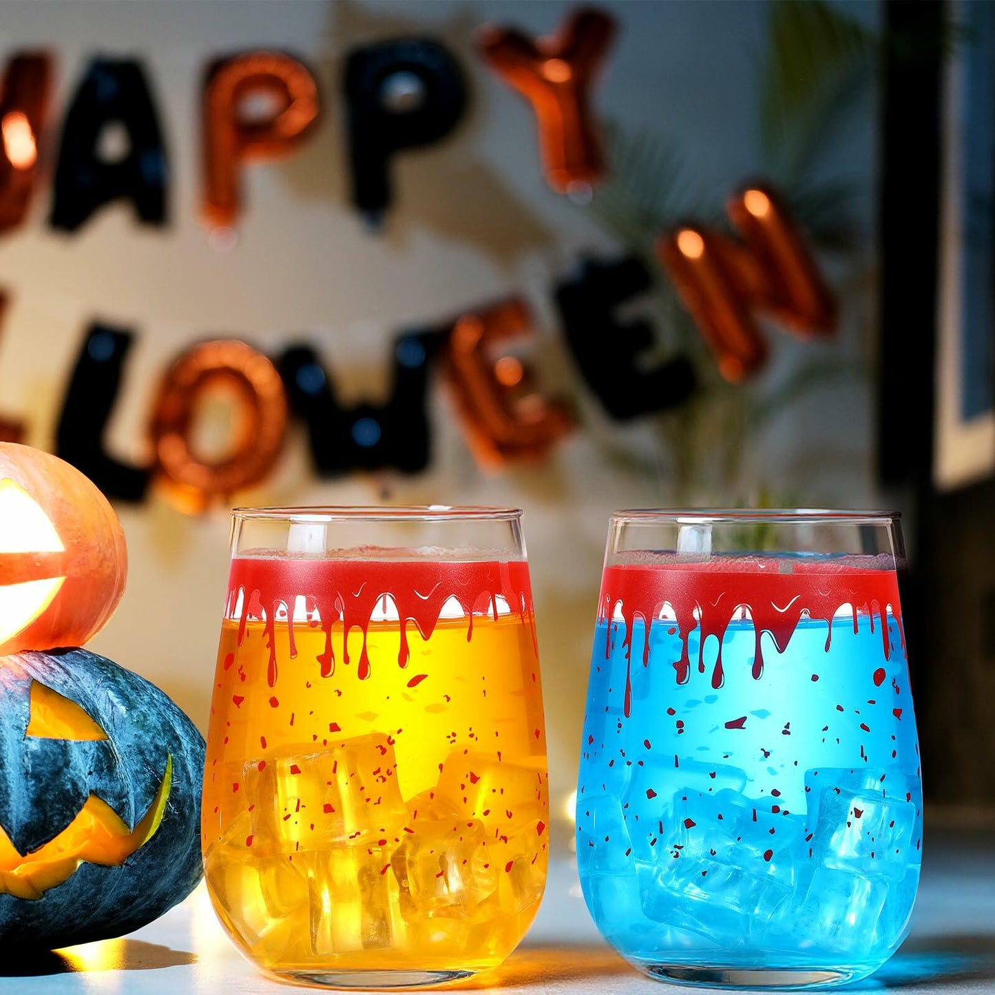 Maxcheck 6 Pack 18oz Stemless Halloween Wine Glasses Clear Bloody