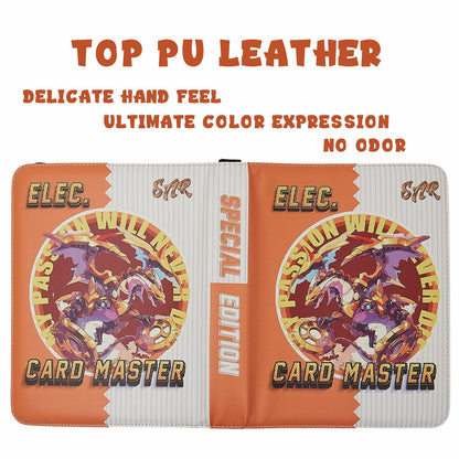 PTKANGBAZI Trading Card Binder 900 Pockets 9-Pocket Zipper 3 Rings Orange